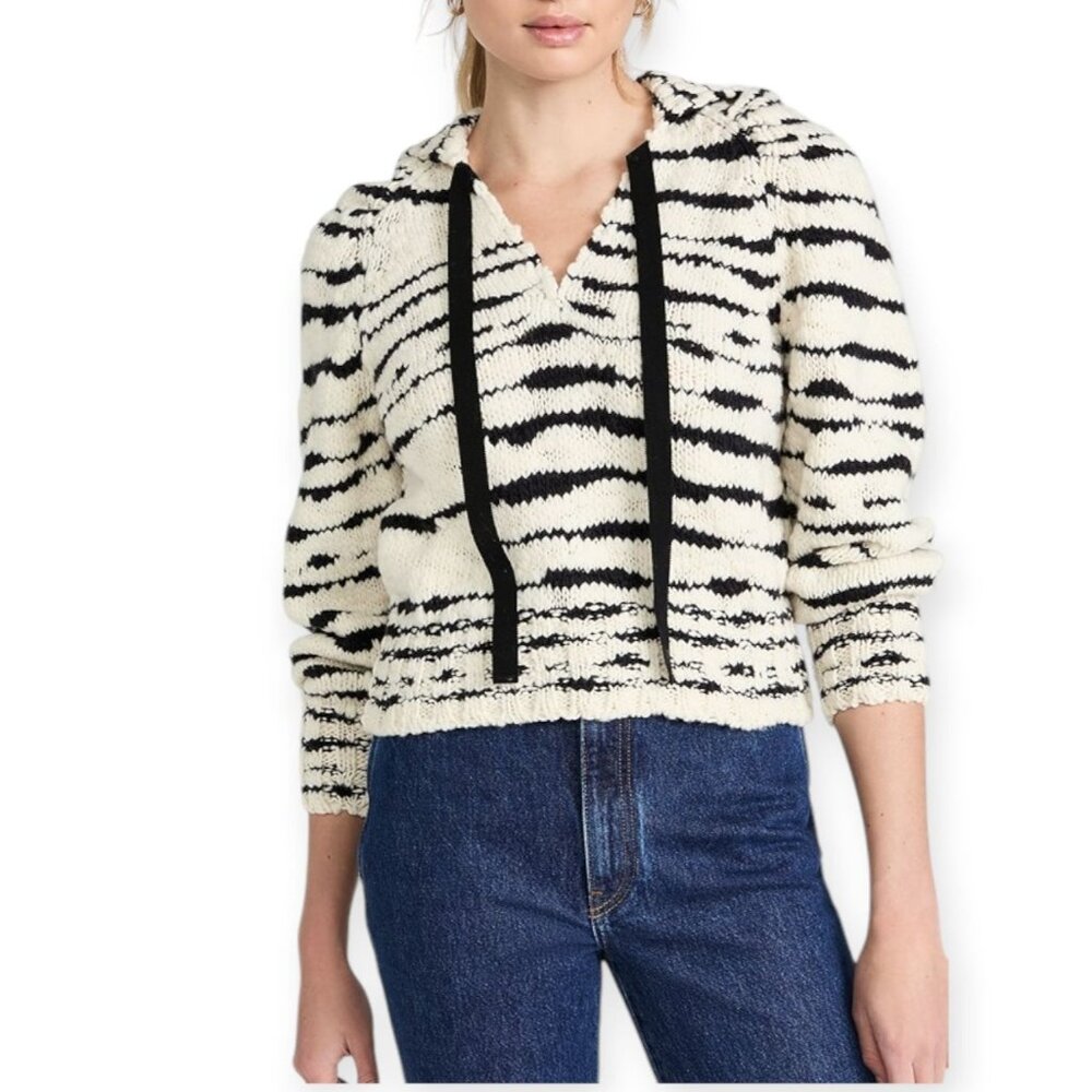 Ulla Johnson Nicola Pullover Sweater, Zebra-Black $ Cream, Size S, Wool